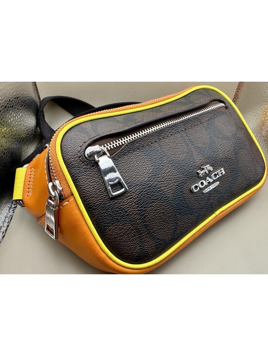 Coach Handbags - NEW Coach Signature Belt Bag Fanny Pack Crossbody Neon Yellow Orange Trim No Tag
